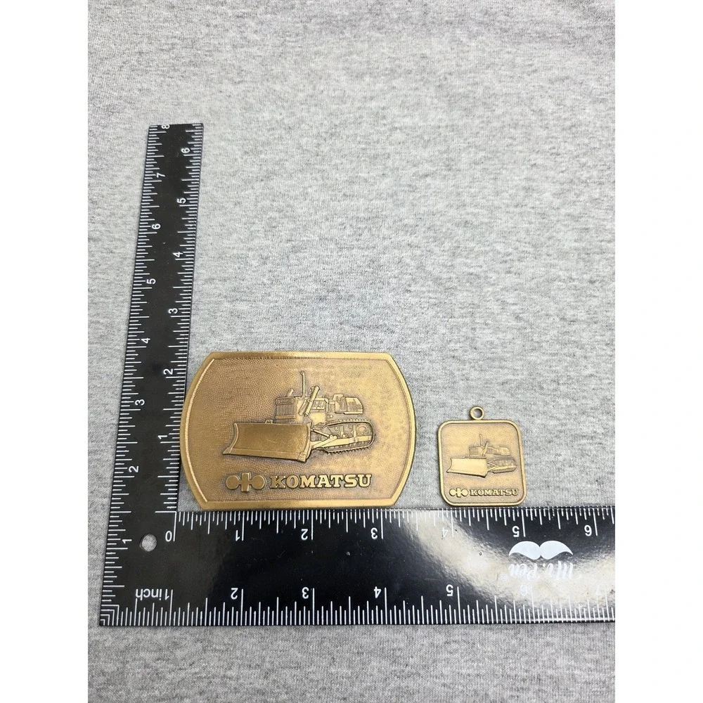 KOMATSU D65E Bulldozer Crawler Tractor Solid Brass Belt Buckle and Keychain Fob